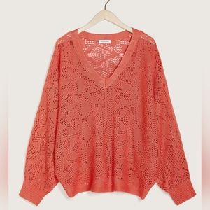 Penningtons Orange Dolman Sleeve Pointelle Sweater Size 2x